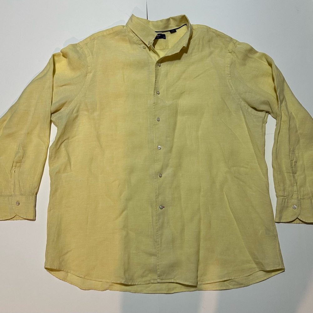 Cremieux Men's XXL Yellow 100% Linen Long Sleeve Button-Up